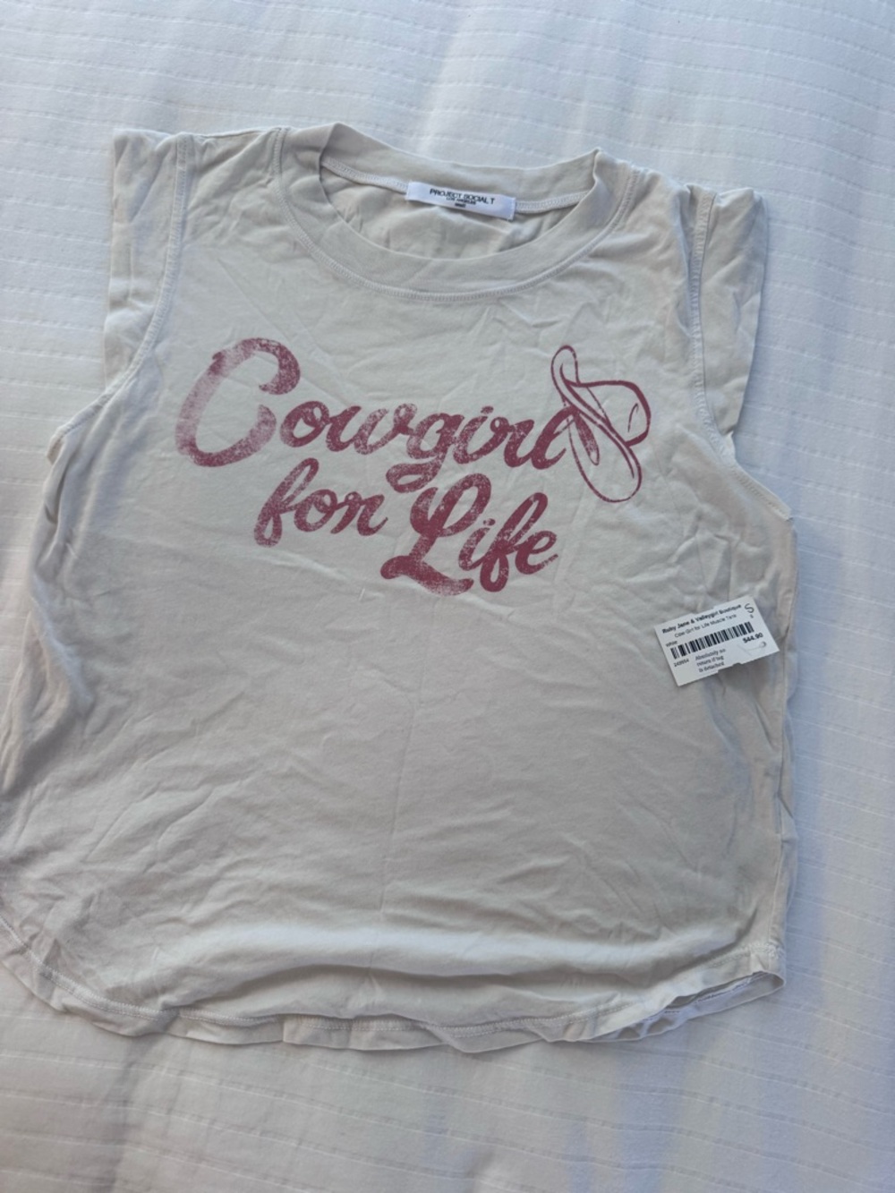 Project Social T - Cowgirl For Life - Light Beige with Pink Print